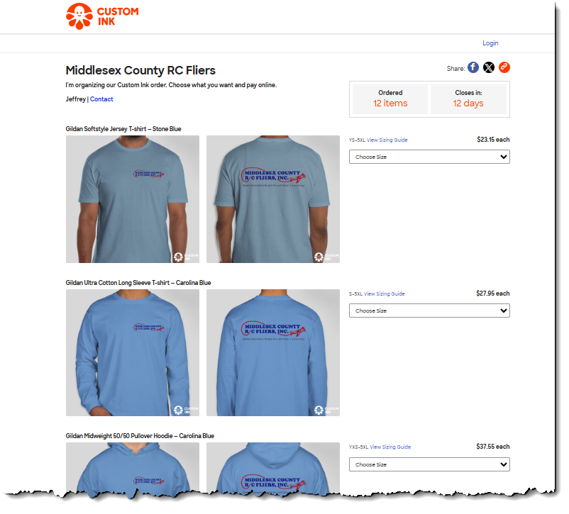 screen grab of order page